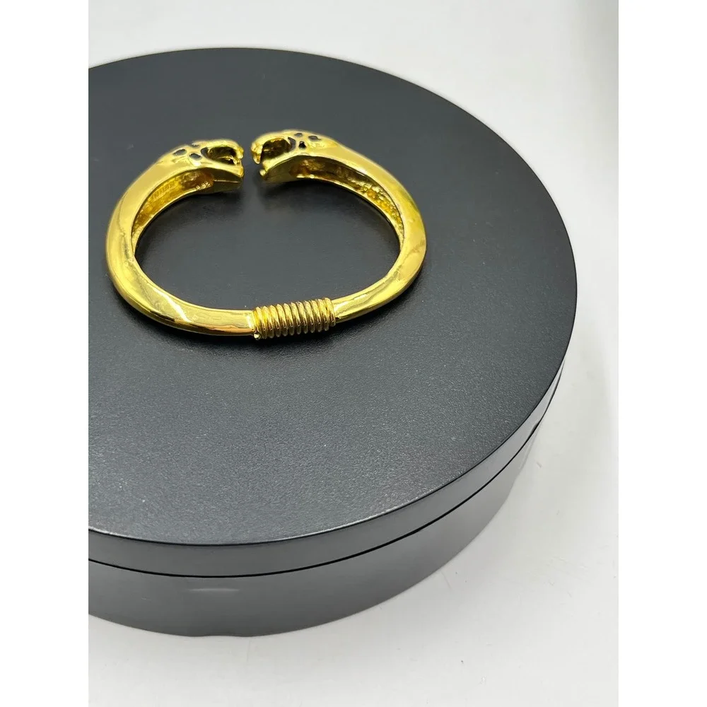 Kenneth Lane Vintage KJL Double Panther‎ Jaguar Bracelet Gold Black  Rhinestones